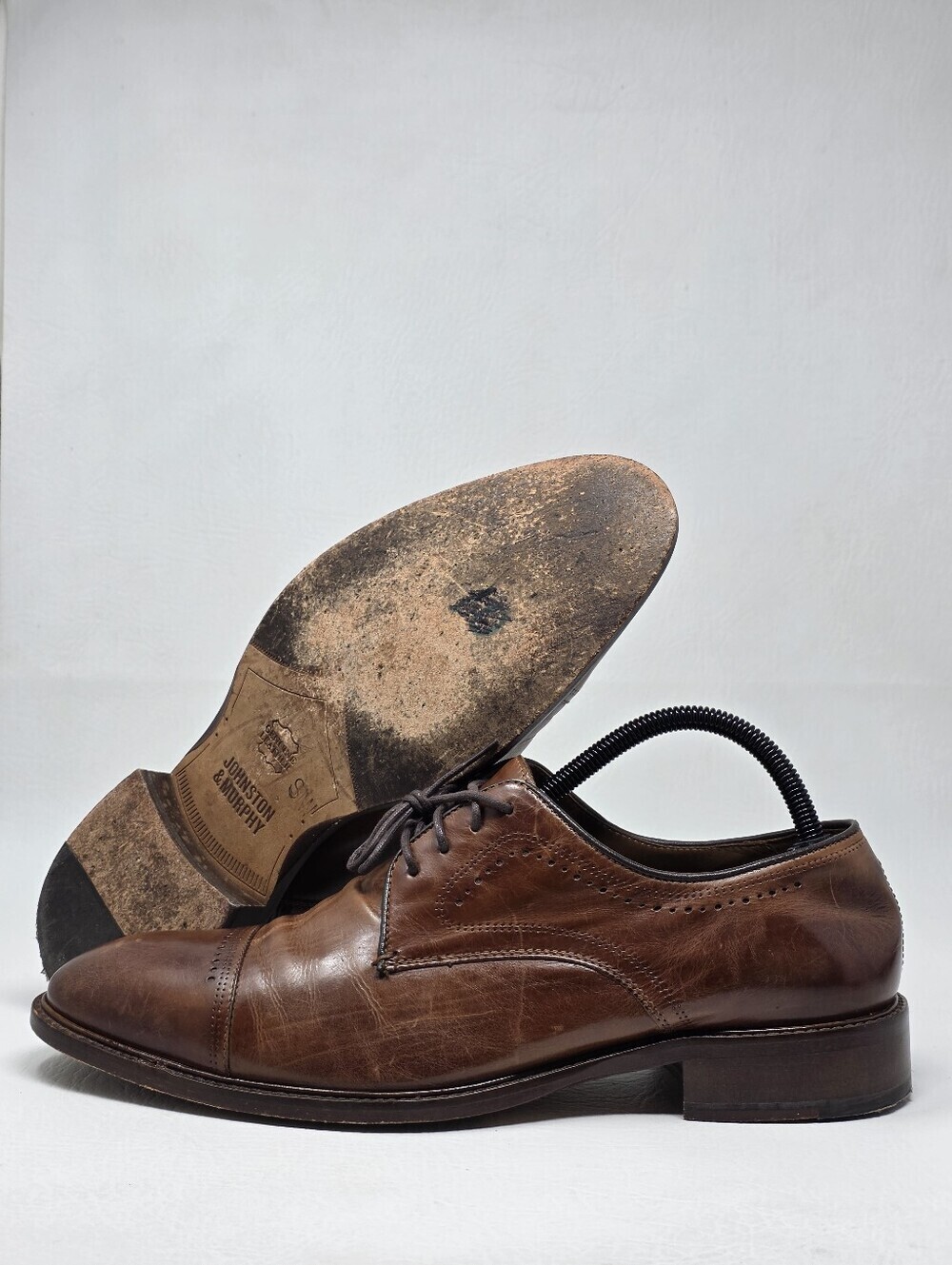 Johnston & Murphy Dress Shoes Mens Size 8.5M Brown Leather Cap Toe Oxfords
